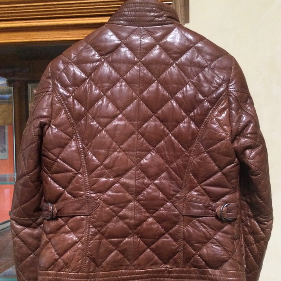Cognac leather and goose down coat. - Picture 2 of 5